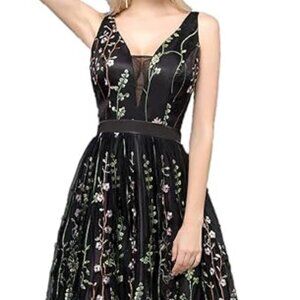 Beautiful Women's V Neck Floral Embroidered Long Evening Gown